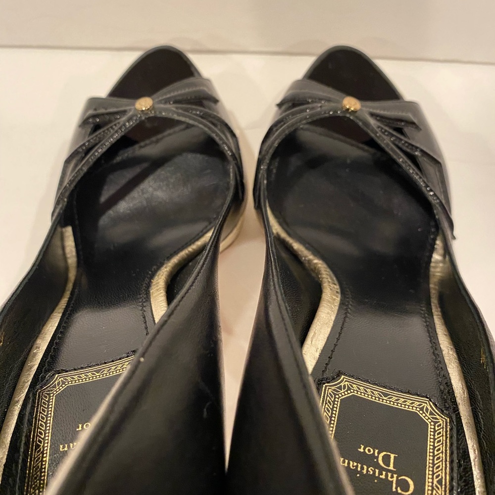 Christian Dior open toe pumps heels leather coated cork black pale gold 39 - Picture 7 of 13